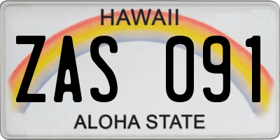 HI license plate ZAS091