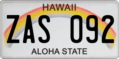 HI license plate ZAS092