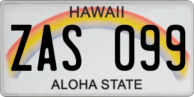 HI license plate ZAS099