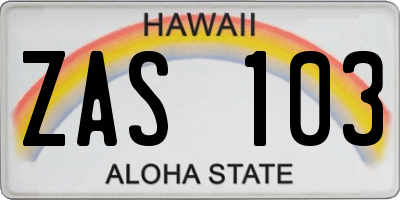 HI license plate ZAS103