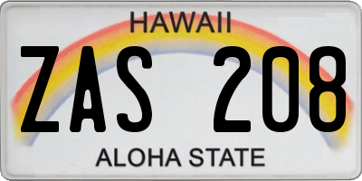 HI license plate ZAS208