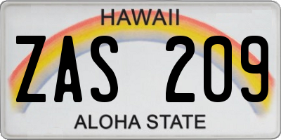 HI license plate ZAS209