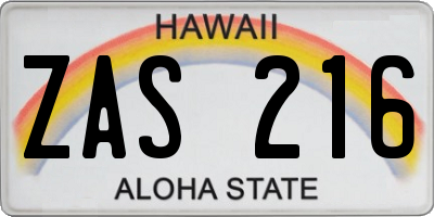 HI license plate ZAS216