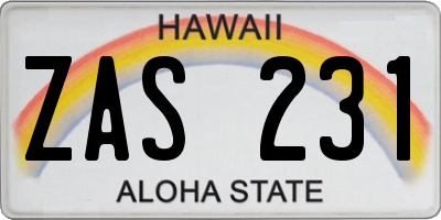 HI license plate ZAS231
