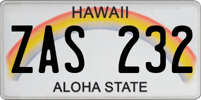 HI license plate ZAS232
