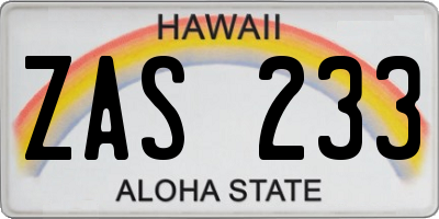 HI license plate ZAS233