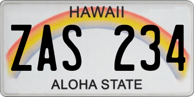 HI license plate ZAS234