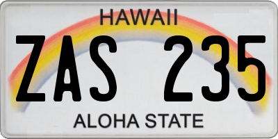 HI license plate ZAS235