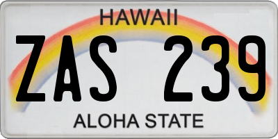 HI license plate ZAS239