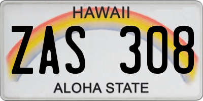 HI license plate ZAS308