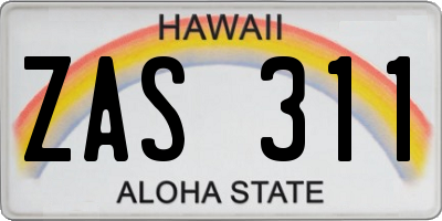HI license plate ZAS311