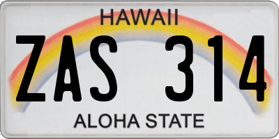HI license plate ZAS314