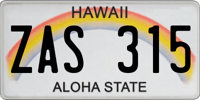 HI license plate ZAS315