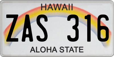 HI license plate ZAS316