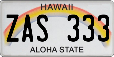 HI license plate ZAS333