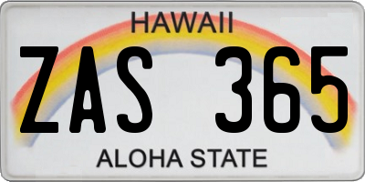 HI license plate ZAS365