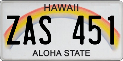 HI license plate ZAS451