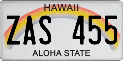 HI license plate ZAS455