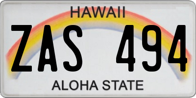 HI license plate ZAS494