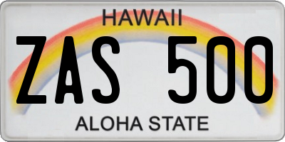 HI license plate ZAS500