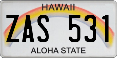 HI license plate ZAS531