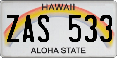 HI license plate ZAS533