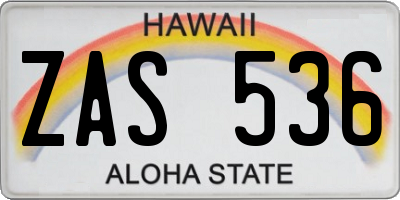 HI license plate ZAS536
