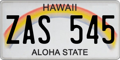 HI license plate ZAS545