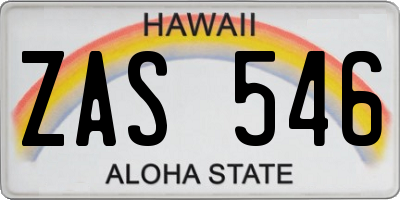 HI license plate ZAS546