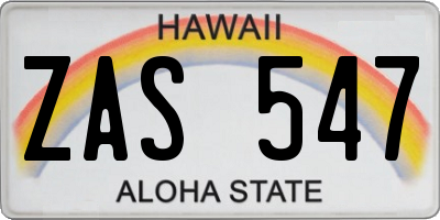 HI license plate ZAS547