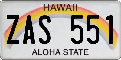 HI license plate ZAS551