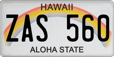 HI license plate ZAS560