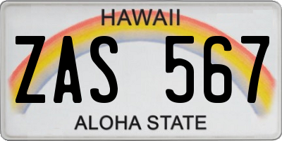 HI license plate ZAS567