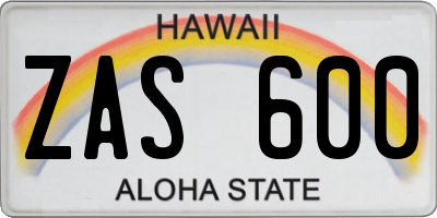HI license plate ZAS600