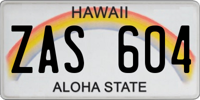 HI license plate ZAS604