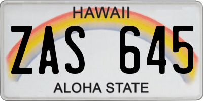 HI license plate ZAS645