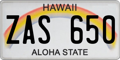 HI license plate ZAS650