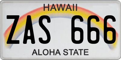 HI license plate ZAS666