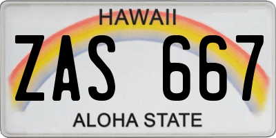 HI license plate ZAS667