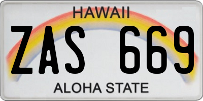 HI license plate ZAS669