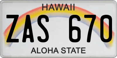 HI license plate ZAS670