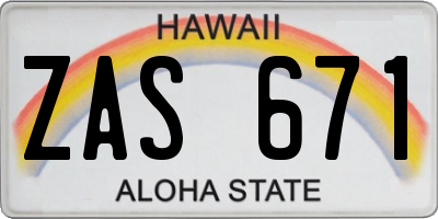 HI license plate ZAS671
