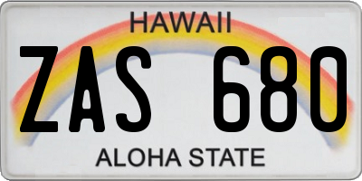 HI license plate ZAS680