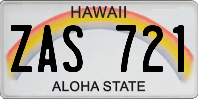 HI license plate ZAS721