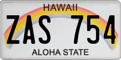 HI license plate ZAS754
