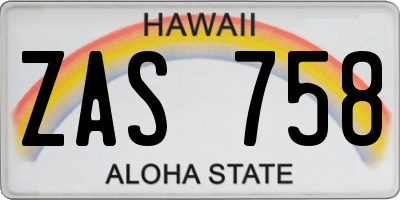 HI license plate ZAS758