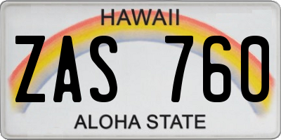 HI license plate ZAS760