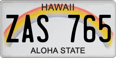 HI license plate ZAS765