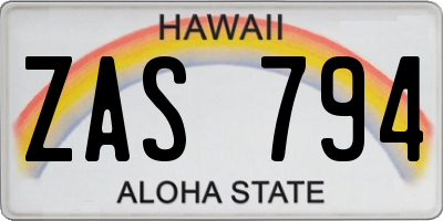 HI license plate ZAS794