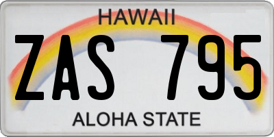 HI license plate ZAS795